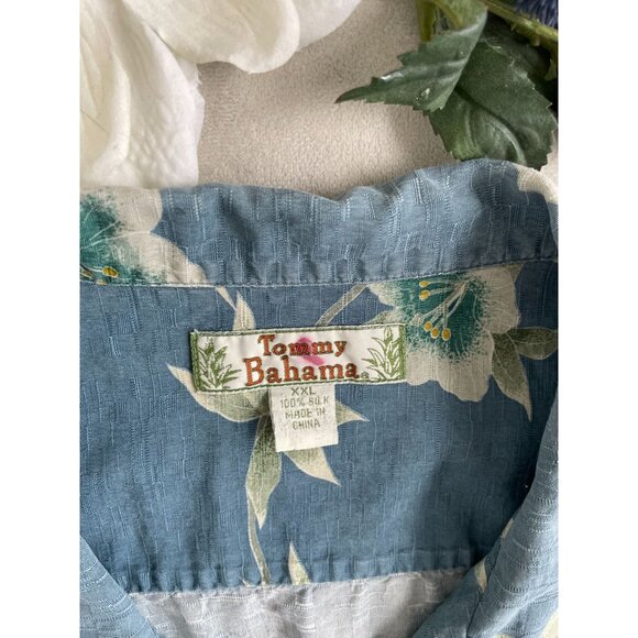 Tommy Bahama Mens XXL Blue Hawaiian Bahama Floral 100% Silk Button Shirt Y2K - Picture 6 of 11
